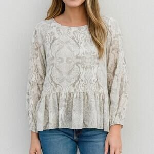 GENTLE FAWN Women's Size S Peasant Blouse Long Sleeve Tiered Ruffle Damask Print